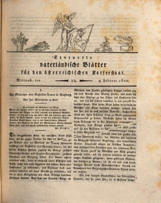 Erneuerte vaterländische Blätter für den österreichischen Kaiserstaat Mittwoch 9. Februar 1820