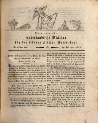 Erneuerte vaterländische Blätter für den österreichischen Kaiserstaat Samstag 19. Februar 1820