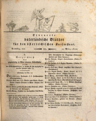 Erneuerte vaterländische Blätter für den österreichischen Kaiserstaat Samstag 11. März 1820