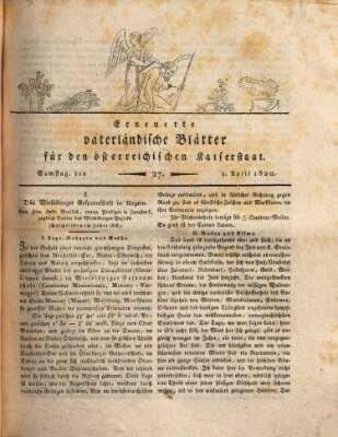 Erneuerte vaterländische Blätter für den österreichischen Kaiserstaat Samstag 1. April 1820