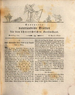 Erneuerte vaterländische Blätter für den österreichischen Kaiserstaat Samstag 8. April 1820