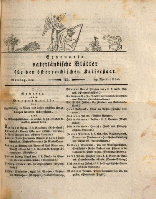 Erneuerte vaterländische Blätter für den österreichischen Kaiserstaat Samstag 29. April 1820