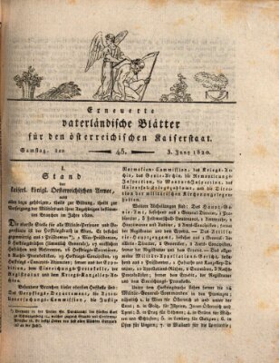 Erneuerte vaterländische Blätter für den österreichischen Kaiserstaat Samstag 3. Juni 1820