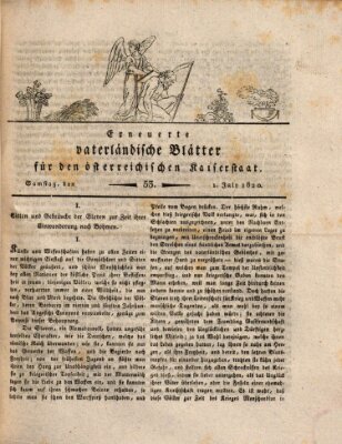 Erneuerte vaterländische Blätter für den österreichischen Kaiserstaat Samstag 1. Juli 1820