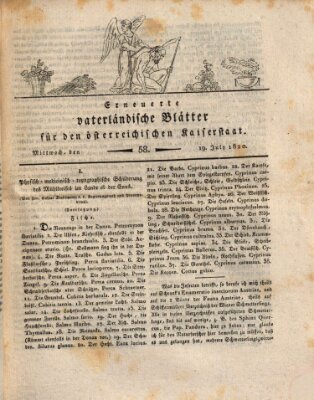 Erneuerte vaterländische Blätter für den österreichischen Kaiserstaat Mittwoch 19. Juli 1820