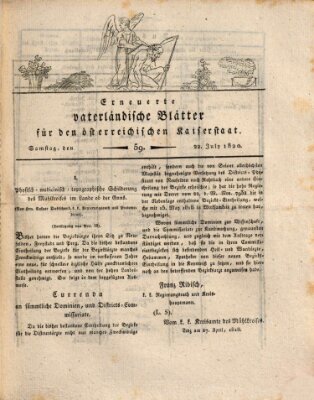 Erneuerte vaterländische Blätter für den österreichischen Kaiserstaat Samstag 22. Juli 1820