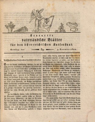 Erneuerte vaterländische Blätter für den österreichischen Kaiserstaat Samstag 4. November 1820