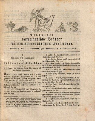 Erneuerte vaterländische Blätter für den österreichischen Kaiserstaat Mittwoch 8. November 1820