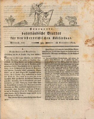 Erneuerte vaterländische Blätter für den österreichischen Kaiserstaat Mittwoch 15. November 1820