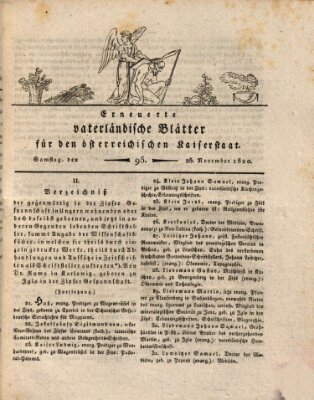 Erneuerte vaterländische Blätter für den österreichischen Kaiserstaat Samstag 25. November 1820