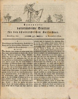 Erneuerte vaterländische Blätter für den österreichischen Kaiserstaat Samstag 2. Dezember 1820