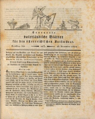 Erneuerte vaterländische Blätter für den österreichischen Kaiserstaat Samstag 23. Dezember 1820