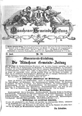 Münchener Gemeinde-Zeitung Sonntag 30. Juni 1872