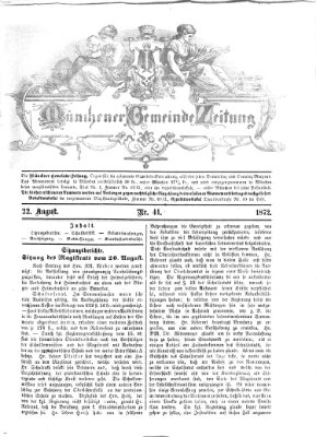 Münchener Gemeinde-Zeitung Donnerstag 22. August 1872