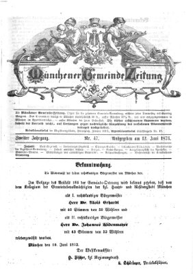 Münchener Gemeinde-Zeitung Donnerstag 12. Juni 1873