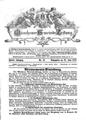 Münchener Gemeinde-Zeitung Sonntag 29. Juni 1873