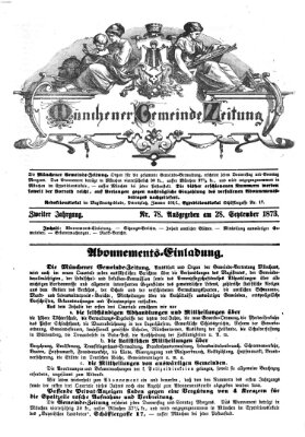 Münchener Gemeinde-Zeitung Sonntag 28. September 1873