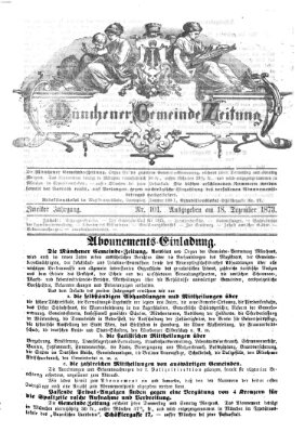 Münchener Gemeinde-Zeitung Donnerstag 18. Dezember 1873