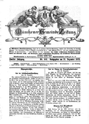Münchener Gemeinde-Zeitung Sonntag 21. Dezember 1873