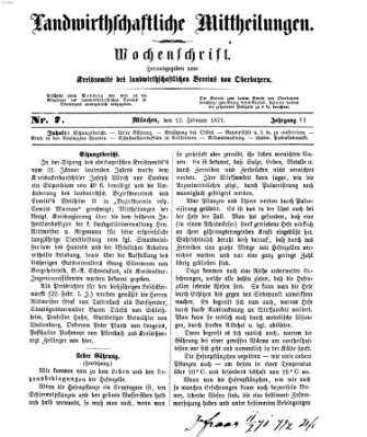 Landwirthschaftliche Mittheilungen Sonntag 12. Februar 1871