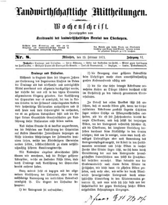 Landwirthschaftliche Mittheilungen Sonntag 19. Februar 1871