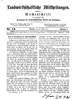 Landwirthschaftliche Mittheilungen Sonntag 26. März 1871