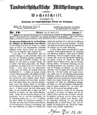 Landwirthschaftliche Mittheilungen Sonntag 30. April 1871