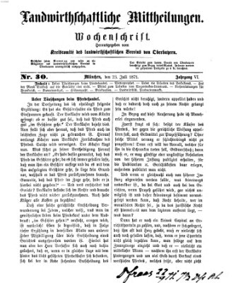 Landwirthschaftliche Mittheilungen Sonntag 23. Juli 1871