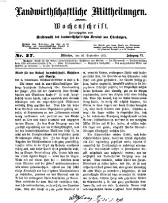 Landwirthschaftliche Mittheilungen Sonntag 10. September 1871