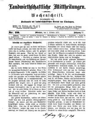 Landwirthschaftliche Mittheilungen Sonntag 1. Oktober 1871