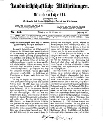 Landwirthschaftliche Mittheilungen Sonntag 29. Oktober 1871