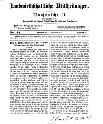 Landwirthschaftliche Mittheilungen Sonntag 5. November 1871