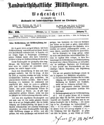 Landwirthschaftliche Mittheilungen Sonntag 12. November 1871