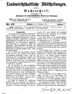 Landwirthschaftliche Mittheilungen Sonntag 19. November 1871