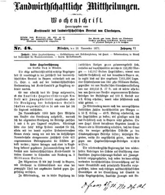 Landwirthschaftliche Mittheilungen Sonntag 26. November 1871