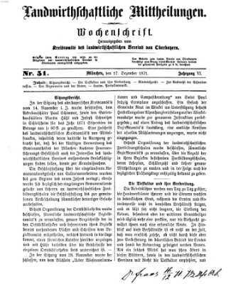 Landwirthschaftliche Mittheilungen Sonntag 17. Dezember 1871