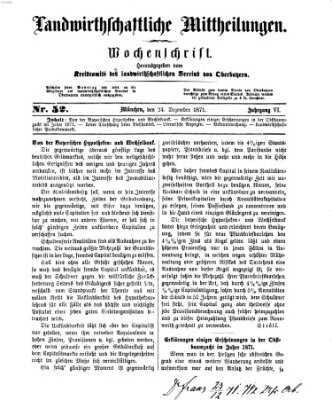 Landwirthschaftliche Mittheilungen Sonntag 24. Dezember 1871