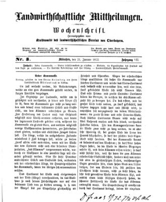 Landwirthschaftliche Mittheilungen Sonntag 21. Januar 1872