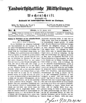 Landwirthschaftliche Mittheilungen Sonntag 28. Januar 1872