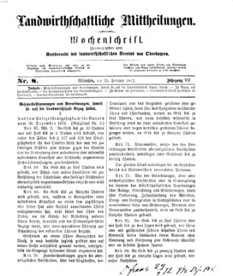 Landwirthschaftliche Mittheilungen Sonntag 25. Februar 1872