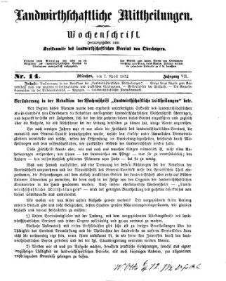 Landwirthschaftliche Mittheilungen Sonntag 7. April 1872