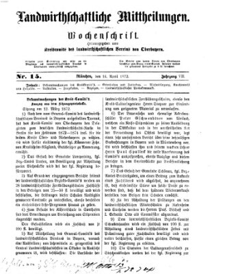 Landwirthschaftliche Mittheilungen Sonntag 14. April 1872