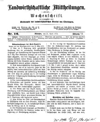 Landwirthschaftliche Mittheilungen Sonntag 21. April 1872