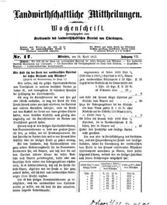 Landwirthschaftliche Mittheilungen Sonntag 28. April 1872