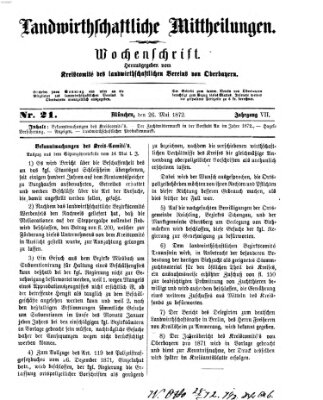 Landwirthschaftliche Mittheilungen Sonntag 26. Mai 1872