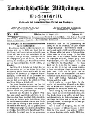 Landwirthschaftliche Mittheilungen Sonntag 18. August 1872