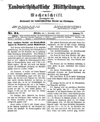 Landwirthschaftliche Mittheilungen Sonntag 1. September 1872