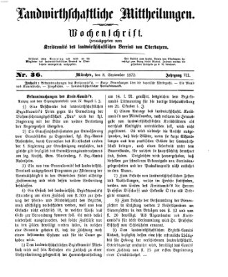 Landwirthschaftliche Mittheilungen Sonntag 8. September 1872