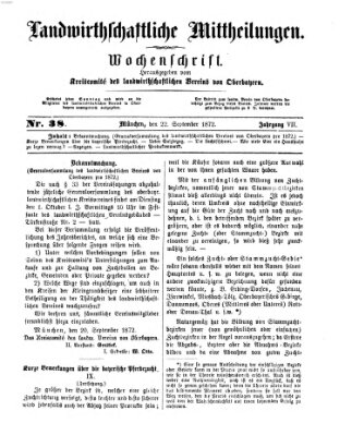 Landwirthschaftliche Mittheilungen Sonntag 22. September 1872