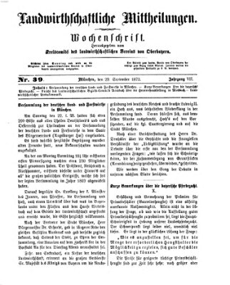 Landwirthschaftliche Mittheilungen Sonntag 29. September 1872